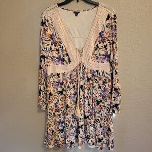 Torrid Floral Mini Dress with Crochet Detail